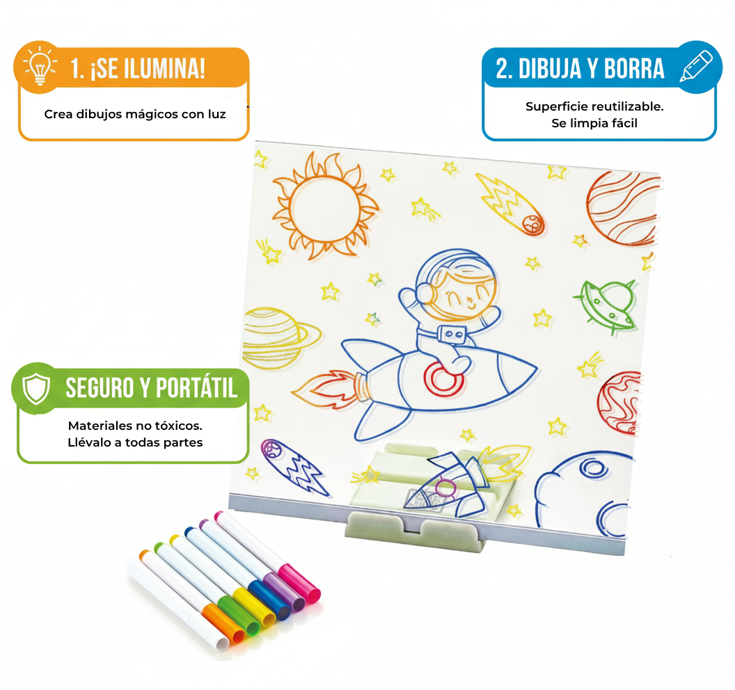 Pizarra Led Mágica DreamKid Art (+7 rotuladores y 12 plantillas de REGALO!)